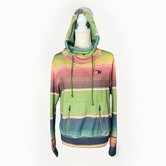 Aviator Nation Ninja Hoodie SM Blue Rainbow Stitch Tulum Pullover Pocket Coastal - Picture 1 of 10